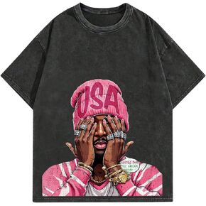 Men's Graphic Oversized Short Sleeve Tee Shirt Y2K Vintage Cool Acid Wash Streetwear T-Shirts in Saudi Arabia