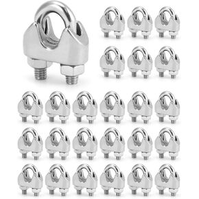 Qwork 5/16 "سلك حبل المشبك مقطع M8 ، 25 حزمة كبيرة u الترباس السرج السقيفة ، 304 المشابك كابل السحابة الفولاذ المقاوم للصدأ ، قم بتوصيل طبقتين من الأسلاك لتشكيل حلقة in Kuwait