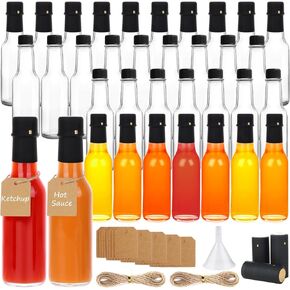 5 oz Hot Sauce Bottles, 35 Pack Clear Glass Woozy Bottles with Leak Proof Black Screw Caps, Empty Bottles for Sauces, Vanilla Extract, Wine, Beverage in Saudi Arabia
