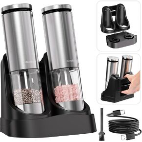 GiveBest Electric Salt and Pepper Grinder Set – Rechargeable Stainless Steel Mills, 100 ml Automatic Shakers Set with 6-Level Adjustable Coarseness and Light, Upgraded Larger Capacity in Kuwait