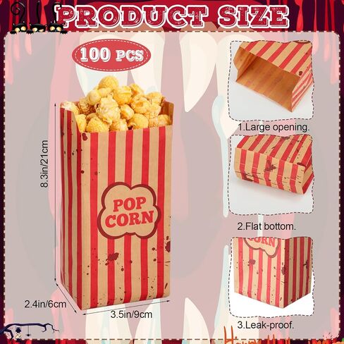 100 Pcs Halloween Creepy Carnival Popcorn Bags for Party Decoration 1 oz Creepy Carnival Popcorn boxes Party Decoration Red Stripe Bags for Movie Night in Saudi Arabia