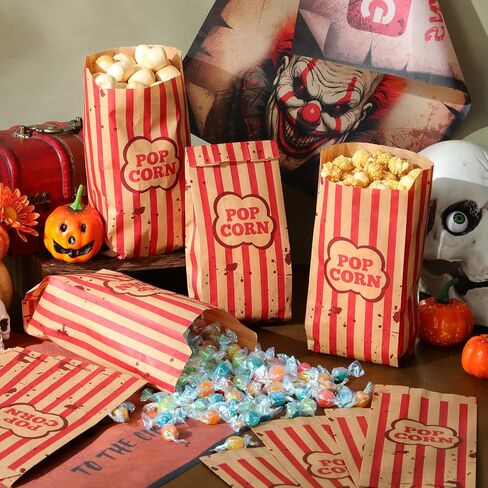 100 Pcs Halloween Creepy Carnival Popcorn Bags for Party Decoration 1 oz Creepy Carnival Popcorn boxes Party Decoration Red Stripe Bags for Movie Night in Saudi Arabia