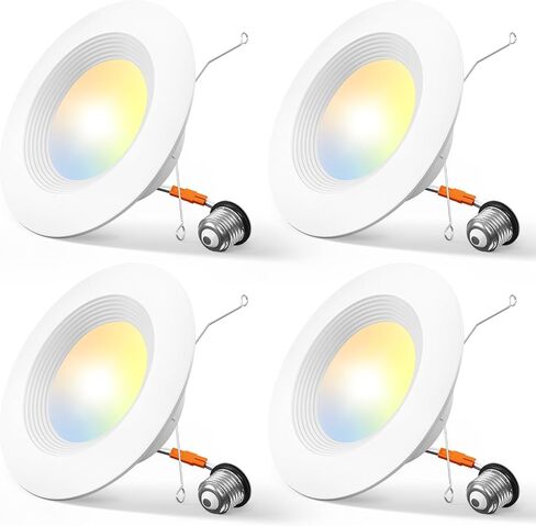 Amico 4 Pack 5/6 Inch 5CCT LED LED LEVERING ، DIMMABLE ، 12.5W = 100W ، 950LM ، 2700K/3000K/4000K/5000K/6000K قابل للاختيار ، يمكن التعديل التحديثي المصابيح مع تقليم الحرس ، مصنفة IC - ETL و FCC ، أبيض in Kuwait
