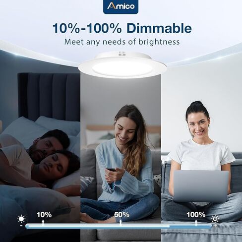 Amico 4 Pack 5/6 Inch 5CCT LED LED LEVERING ، DIMMABLE ، 12.5W = 100W ، 950LM ، 2700K/3000K/4000K/5000K/6000K قابل للاختيار ، يمكن التعديل التحديثي المصابيح مع تقليم الحرس ، مصنفة IC - ETL و FCC ، أبيض in Kuwait