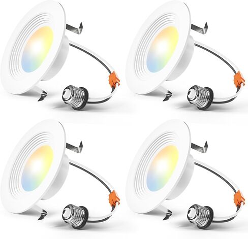 Amico 4 Pack 5/6 Inch 5CCT LED LED LEVERING ، DIMMABLE ، 12.5W = 100W ، 950LM ، 2700K/3000K/4000K/5000K/6000K قابل للاختيار ، يمكن التعديل التحديثي المصابيح مع تقليم الحرس ، مصنفة IC - ETL و FCC ، أبيض in Kuwait