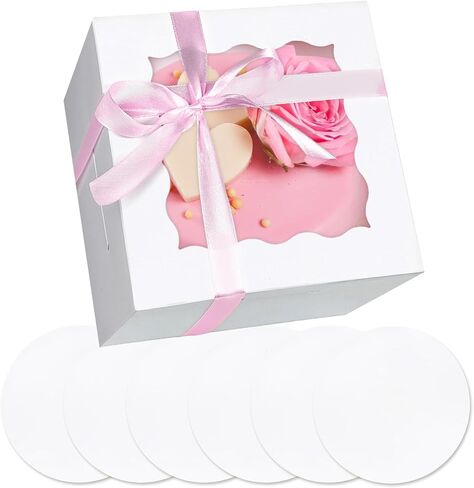 Bakepacker 36pcs 6x6x5 Inches with Window 18-Packs White 6 Inch Bakery Boxes (18 Cake Boxes +18 Cake Boards + 10 Meters Silk Ribbon Includes Included) in Kuwait