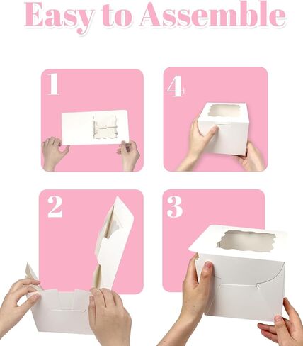 Bakepacker 36pcs 6x6x5 Inches with Window 18-Packs White 6 Inch Bakery Boxes (18 Cake Boxes +18 Cake Boards + 10 Meters Silk Ribbon Includes Included) in Kuwait