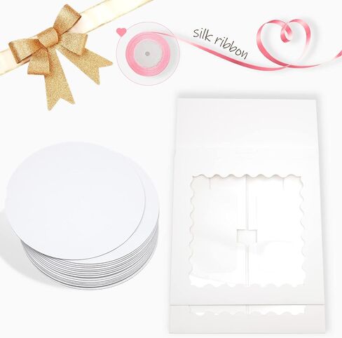 Bakepacker 36pcs 6x6x5 Inches with Window 18-Packs White 6 Inch Bakery Boxes (18 Cake Boxes +18 Cake Boards + 10 Meters Silk Ribbon Includes Included) in Kuwait