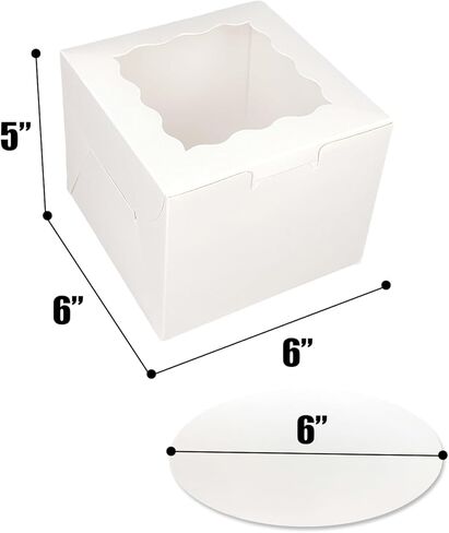 Bakepacker 36pcs 6x6x5 Inches with Window 18-Packs White 6 Inch Bakery Boxes (18 Cake Boxes +18 Cake Boards + 10 Meters Silk Ribbon Includes Included) in Kuwait