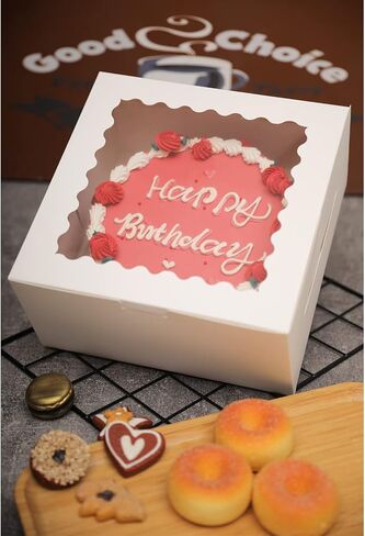 Bakepacker 36pcs 6x6x5 Inches with Window 18-Packs White 6 Inch Bakery Boxes (18 Cake Boxes +18 Cake Boards + 10 Meters Silk Ribbon Includes Included) in Kuwait