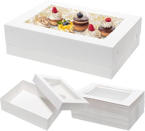 25pcs 14x10x4 صناديق كعكة المستطيل مع نافذة - صناديق مخبز ورقة ربع للكعك ، ملفات تعريف الارتباط ، الكعك ، فطيرة الخبز المعجنات تعبئة تغليف بيضاء كبيرة in Kuwait