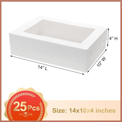 25pcs 14x10x4 صناديق كعكة المستطيل مع نافذة - صناديق مخبز ورقة ربع للكعك ، ملفات تعريف الارتباط ، الكعك ، فطيرة الخبز المعجنات تعبئة تغليف بيضاء كبيرة in Kuwait