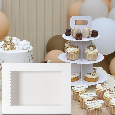 25pcs 14x10x4 صناديق كعكة المستطيل مع نافذة - صناديق مخبز ورقة ربع للكعك ، ملفات تعريف الارتباط ، الكعك ، فطيرة الخبز المعجنات تعبئة تغليف بيضاء كبيرة in Kuwait