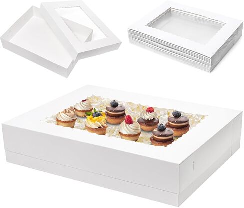 25pcs 14x10x4 صناديق كعكة المستطيل مع نافذة - صناديق مخبز ورقة ربع للكعك ، ملفات تعريف الارتباط ، الكعك ، فطيرة الخبز المعجنات تعبئة تغليف بيضاء كبيرة in Kuwait