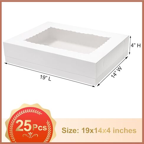 25pcs 14x10x4 صناديق كعكة المستطيل مع نافذة - صناديق مخبز ورقة ربع للكعك ، ملفات تعريف الارتباط ، الكعك ، فطيرة الخبز المعجنات تعبئة تغليف بيضاء كبيرة in Kuwait
