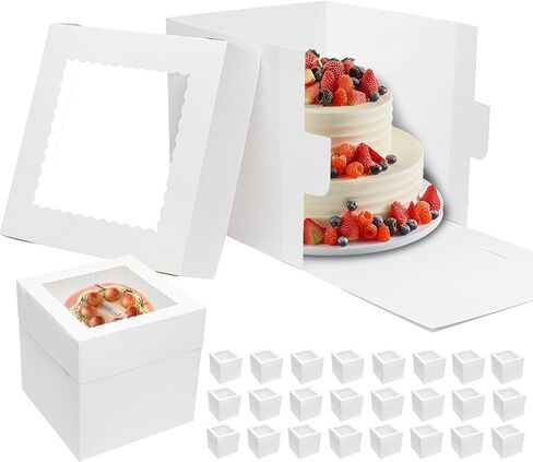25pcs 14x10x4 صناديق كعكة المستطيل مع نافذة - صناديق مخبز ورقة ربع للكعك ، ملفات تعريف الارتباط ، الكعك ، فطيرة الخبز المعجنات تعبئة تغليف بيضاء كبيرة in Kuwait