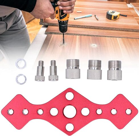 Woodworking Straight Hole Punch Locator Precision Red Aluminum Alloy Drilling Positioner Tool for Accurate Woodworking Projects with 6mm 8mm 10mm Sizes in Kuwait
