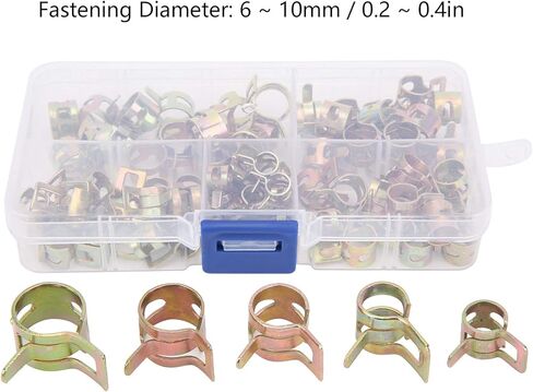 Spring Hose Clamps for Fuel Line & Water Pipe Connector, Tube Fitting Elastic Fastener, Color Plated Zinc, M6-10, 75Pcs in Saudi Arabia