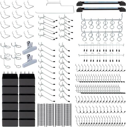 279pcs مجموعة من المنظمات منظمة السنانير المعدنية لتنظيم أدوات مختلفة - إكسسوارات Pegboard 1/4 "و 1/8" مع صناديق Pegboard ، وتخزين أدوات جبل الحائط للمرآب ، ورشة عمل ومطبخ in Kuwait