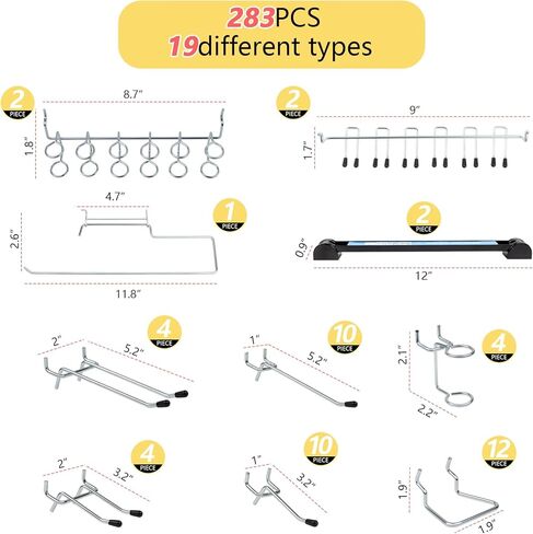 279pcs مجموعة من المنظمات منظمة السنانير المعدنية لتنظيم أدوات مختلفة - إكسسوارات Pegboard 1/4 "و 1/8" مع صناديق Pegboard ، وتخزين أدوات جبل الحائط للمرآب ، ورشة عمل ومطبخ in Kuwait