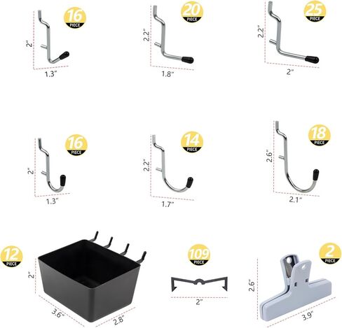 279pcs مجموعة من المنظمات منظمة السنانير المعدنية لتنظيم أدوات مختلفة - إكسسوارات Pegboard 1/4 "و 1/8" مع صناديق Pegboard ، وتخزين أدوات جبل الحائط للمرآب ، ورشة عمل ومطبخ in Kuwait