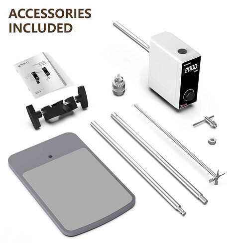 4E's USA Lab Overhead Stirrer - 20 Liter, 10000 mPas, 50~2000 RPM Variable Speed with Stand and Stirring Rod, LED Lab Stirrer Mixer with Safety Sensors and Go-Through Design for Easy Rod Adjustment in Kuwait