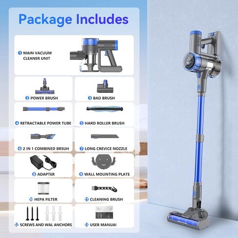 Cordless Vacuum Cleaner, 10-in-1 Lightweight Stick Vacuum with 33 kPa Powerful Suction, 45-Min Runtime, Rechargeable Vacuum Cordless for Home Hard Floor Low-Pile Carpet and Pet Hair in Saudi Arabia