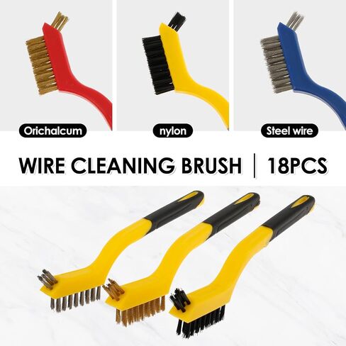 18Pcs/9Pcs Wire Brush Set Stainless Steel Wire Bristle Brushes Nylon with Anti-Slip Handle Effective Cleaning Multipurpose Copper Brush for Rust Removal Weld Cleaning Kitchen(3 Color,6 Sets) in Kuwait