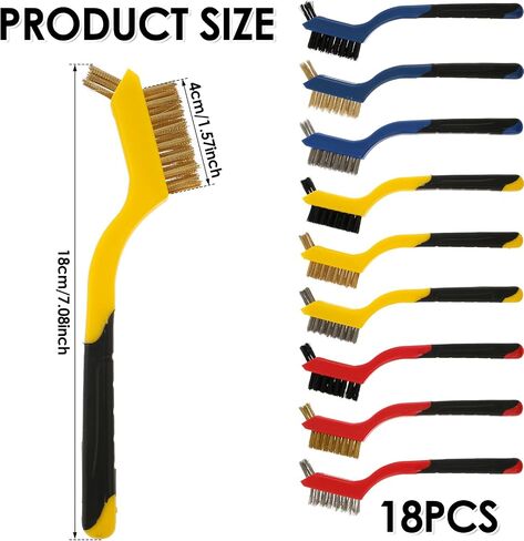 18Pcs/9Pcs Wire Brush Set Stainless Steel Wire Bristle Brushes Nylon with Anti-Slip Handle Effective Cleaning Multipurpose Copper Brush for Rust Removal Weld Cleaning Kitchen(3 Color,6 Sets) in Kuwait