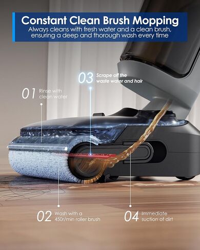 Tineco FLOOR ONE i5 Stretch Wet Dry Vacuum Cleaner, Vacuum & Mop in One Step, 20kpa Powerful Suction, 180° Lay-flat Design, Anti-Tangle Design, Dual-sided Edge Cleaning, Up to 30* minutes Runtime in Kuwait