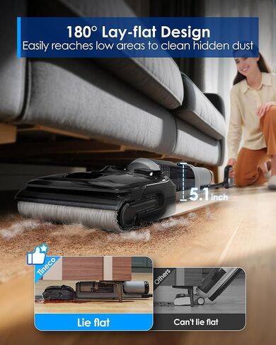 Tineco FLOOR ONE i5 Stretch Wet Dry Vacuum Cleaner, Vacuum & Mop in One Step, 20kpa Powerful Suction, 180° Lay-flat Design, Anti-Tangle Design, Dual-sided Edge Cleaning, Up to 30* minutes Runtime in Kuwait