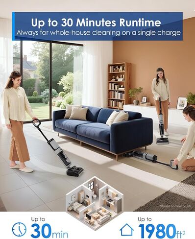Tineco FLOOR ONE i5 Stretch Wet Dry Vacuum Cleaner, Vacuum & Mop in One Step, 20kpa Powerful Suction, 180° Lay-flat Design, Anti-Tangle Design, Dual-sided Edge Cleaning, Up to 30* minutes Runtime in Kuwait