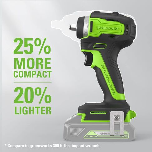 Greenworks 24V Cordless Impact Wrench with 4.0Ah Battery & Charger, 1/2 Inch 300 ft-lbs Brushless Impact Wrench Kit, Variable Speed for Home & Car in Kuwait