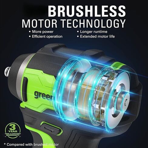 Greenworks 24V Cordless Impact Wrench with 4.0Ah Battery & Charger, 1/2 Inch 300 ft-lbs Brushless Impact Wrench Kit, Variable Speed for Home & Car in Kuwait
