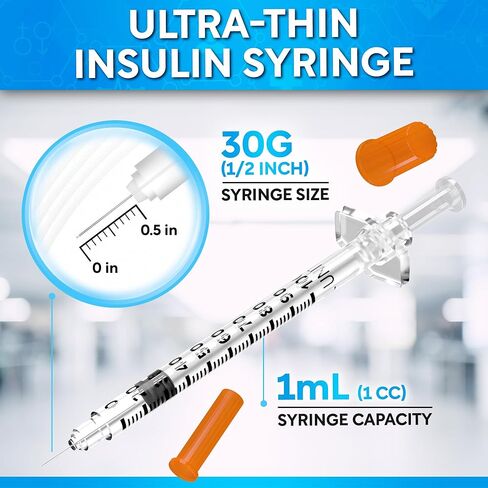 محقنة jj care الأنسولين (حزمة 100) 1cc/ml 30g 1/2 "، محاقن الأنسولين U-100 للإدارة السكانية ، وملفوفة الأنسولين ذات الاستخدام المفرد ، ومحاقن السكري المعقمة والمعقمة ، ملفوفة بشكل فردي in Saudi Arabia