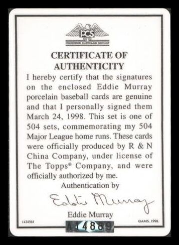 Eddie Murray Autographed Porcelain Baseball Card Set Baltimore Orioles "ROY 77, 81 HRC & 504 HR" With 3 Signed Cards #21/504 Signature Series #A14889 - MLB Autographed Baseball Cards in Kuwait