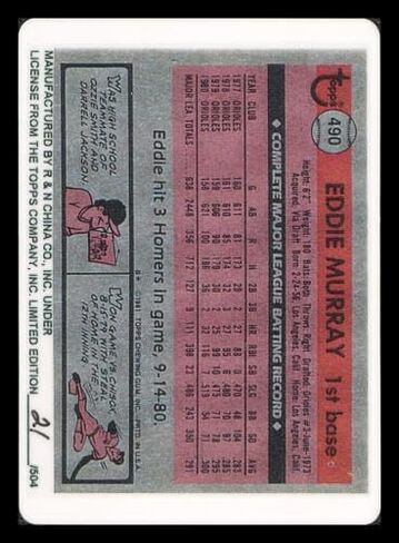 Eddie Murray Autographed Porcelain Baseball Card Set Baltimore Orioles "ROY 77, 81 HRC & 504 HR" With 3 Signed Cards #21/504 Signature Series #A14889 - MLB Autographed Baseball Cards in Kuwait