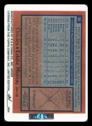 Eddie Murray Autographed Porcelain Baseball Card Set Baltimore Orioles "ROY 77, 81 HRC & 504 HR" With 3 Signed Cards #21/504 Signature Series #A14889 - MLB Autographed Baseball Cards in Kuwait