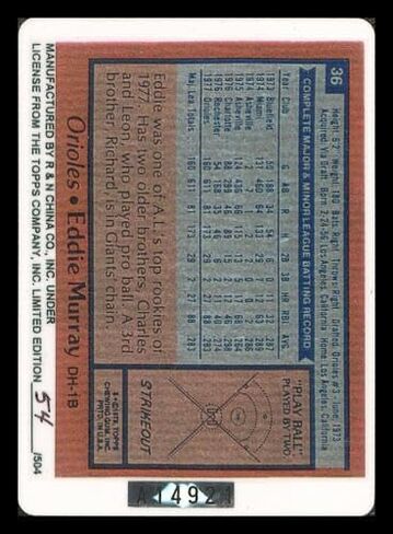 Eddie Murray Autographed Porcelain Baseball Card Set Baltimore Orioles "ROY 77, 81 HRC & 504 HR" With 3 Signed Cards #54/504 Signature Series #A14921 - MLB Autographed Baseball Cards in Saudi Arabia