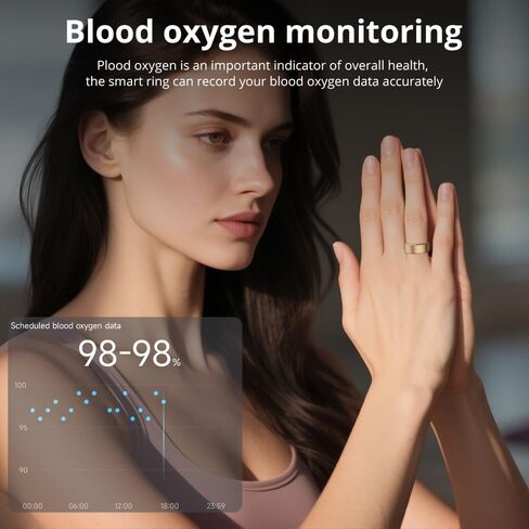 Colmi R02 Tracking Tracking Smart Ring ، أوضاع رياضية متعددة ، وقت تسجيل ، خطوات ، السعرات الحرارية ، مناسبة للرجال والنساء ، معدل ضربات القلب ، أكسجين الدم ، النوم ، مع مقصورة الشحن. (روز الذهب ، #8) in Saudi Arabia