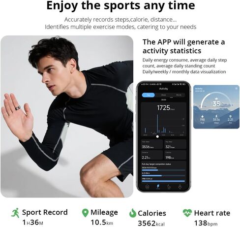 Colmi R02 Tracking Tracking Smart Ring ، أوضاع رياضية متعددة ، وقت تسجيل ، خطوات ، السعرات الحرارية ، مناسبة للرجال والنساء ، معدل ضربات القلب ، أكسجين الدم ، النوم ، مع مقصورة الشحن. (روز الذهب ، #8) in Kuwait