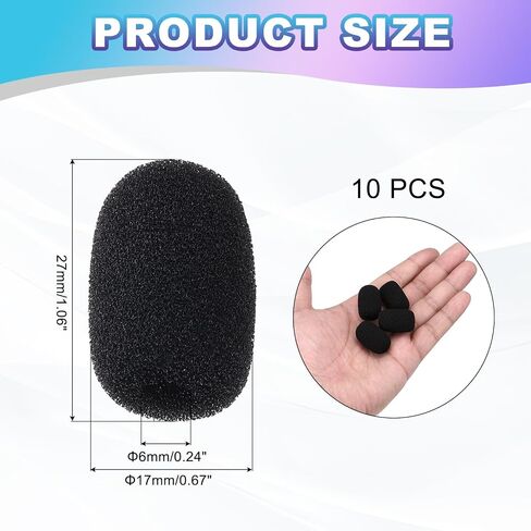 Meccanixity 10 PCS Mini Foam Microphone الزجاج الأمامي ، 7x27mm ملم عالي الكثافة أغطية الرغوة لغطاء الضوضاء الأسود لاستخدام مؤتمر مرحلة البث in Saudi Arabia