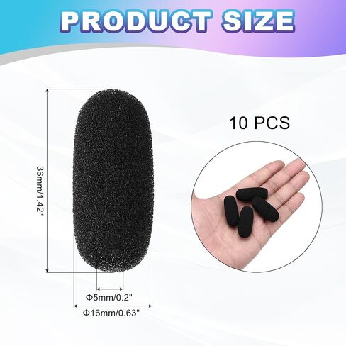 Meccanixity 10 PCS Mini Foam Microphone الزجاج الأمامي ، 7x27mm ملم عالي الكثافة أغطية الرغوة لغطاء الضوضاء الأسود لاستخدام مؤتمر مرحلة البث in Kuwait