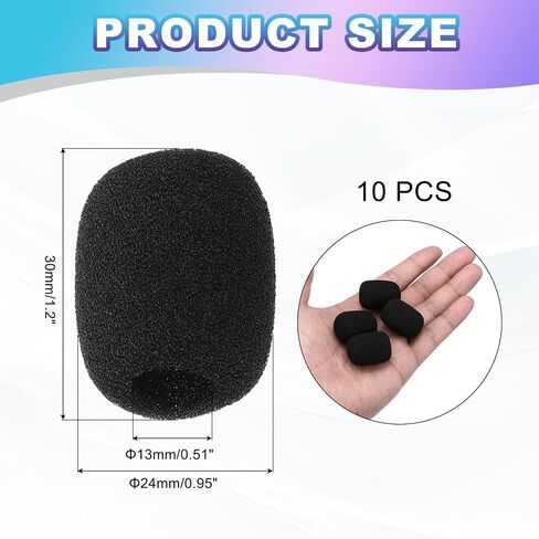 Meccanixity 10 PCS Mini Foam Microphone الزجاج الأمامي ، 7x27mm ملم عالي الكثافة أغطية الرغوة لغطاء الضوضاء الأسود لاستخدام مؤتمر مرحلة البث in Kuwait