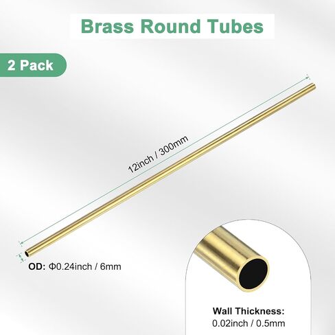 2-pack 300mm النحاس النحاس ، 6 مم OD 0.5 مم سماكة الجدار H65 النحاس أنابيب سلس للبناء/صياغة/صياغة DIY ، أنبوب مستقيم معدني [0.24 × 02x11.8in] in Kuwait