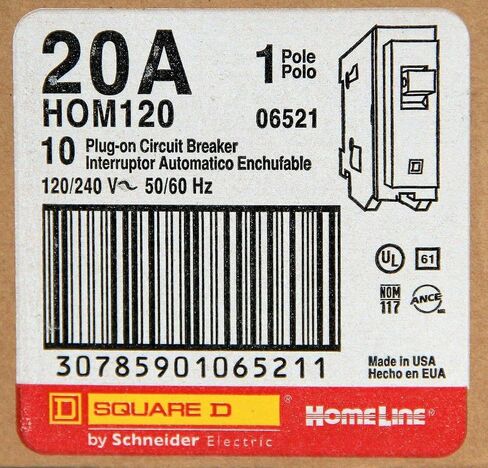 Box of 10 Square D HOM120 plug-on Circuit breakers 1 pole 20A 120-240V in Saudi Arabia
