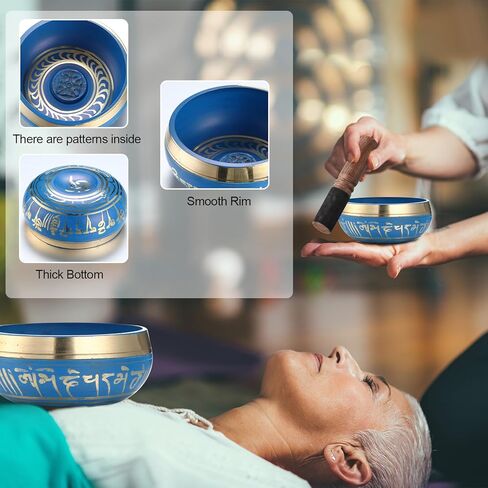 2 PCS التبتية الأوعية الغنائية مع 2 أجهزة كمبيوتر الرباط الكاملة طقم وعاء التأمل مع وسادة وناشح النحاس المضبوطة الجرس التبتي لليوغا الاسترخاء شفاء صوت (3.5 بوصة ، 4 بوصات) in Kuwait