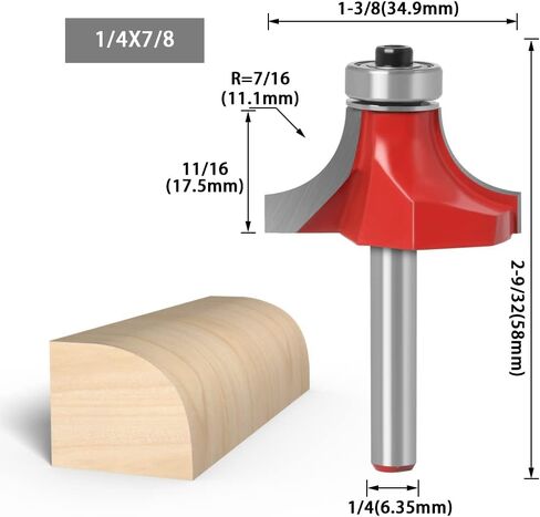Jinchao-Router bits, 1/4 6mm Shank Corner Round Over Router Bit, with Bearing Milling Cutter for Wood Woodwork Tungsten Carbide, for Home DIY (Cutting Edge Length : 1I4X7I8) in Saudi Arabia