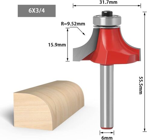 Jinchao-Router bits, 1/4 6mm Shank Corner Round Over Router Bit, with Bearing Milling Cutter for Wood Woodwork Tungsten Carbide, for Home DIY (Cutting Edge Length : 1I4X7I8) in Saudi Arabia