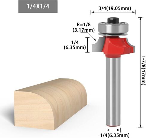 Jinchao-Router bits, 1/4 6mm Shank Corner Round Over Router Bit, with Bearing Milling Cutter for Wood Woodwork Tungsten Carbide, for Home DIY (Cutting Edge Length : 1I4X7I8) in Saudi Arabia